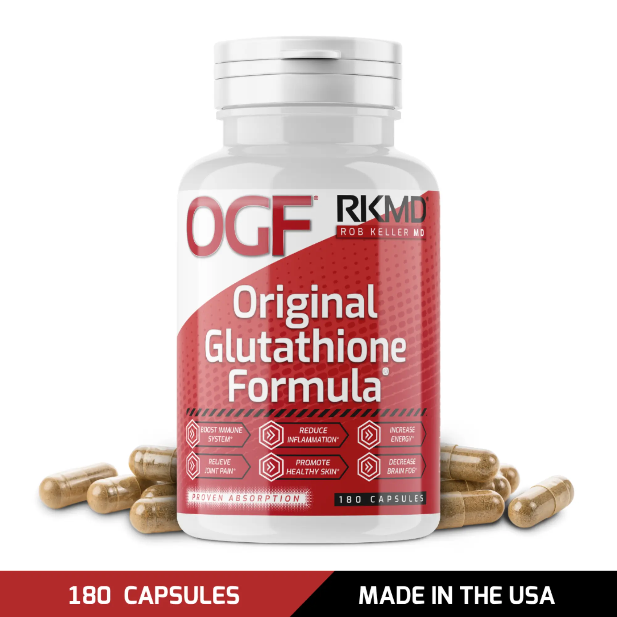 Original Glutathione Formula, OGF by RobKellerMD, daily supplement to boost  glutathione, 180 capsules