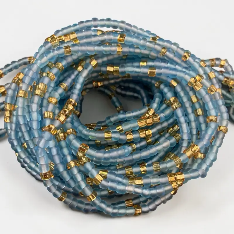 Waistbeads Blue & Gold Beaded Belly Chain, Adjustable 25-45 in Female Body Jewelry, Party Wear Accessory for Feminine Curves & Bold Display, Beads, Waist Beads