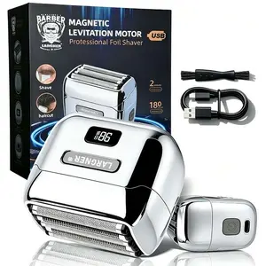 Largner Magnetic Levitation Motor Silver Color Foil Shaver for Men, Waterproof Electric Razor with LED Display & Travel Case, Metal Foil Shaver