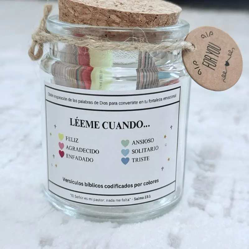 Leeme Cuando Inspirational Bible Verse Jar with Color-Coded Verses for Emotional Strength and Support Glass Bottles Gift for Any Occasion