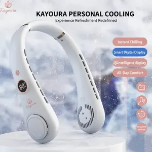 Kayoura Smart Digital Display Neck Fans 1500mAh Rechargeable Hand Free Neck Cooling Fan Portable Usb Mini Fan for Summer