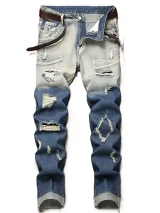 Men's Stretch Slim Fit Jeans Ripped Skinny Straight Leg Distressed Comfort Flex Waist Fashion Biker Denim Pants
