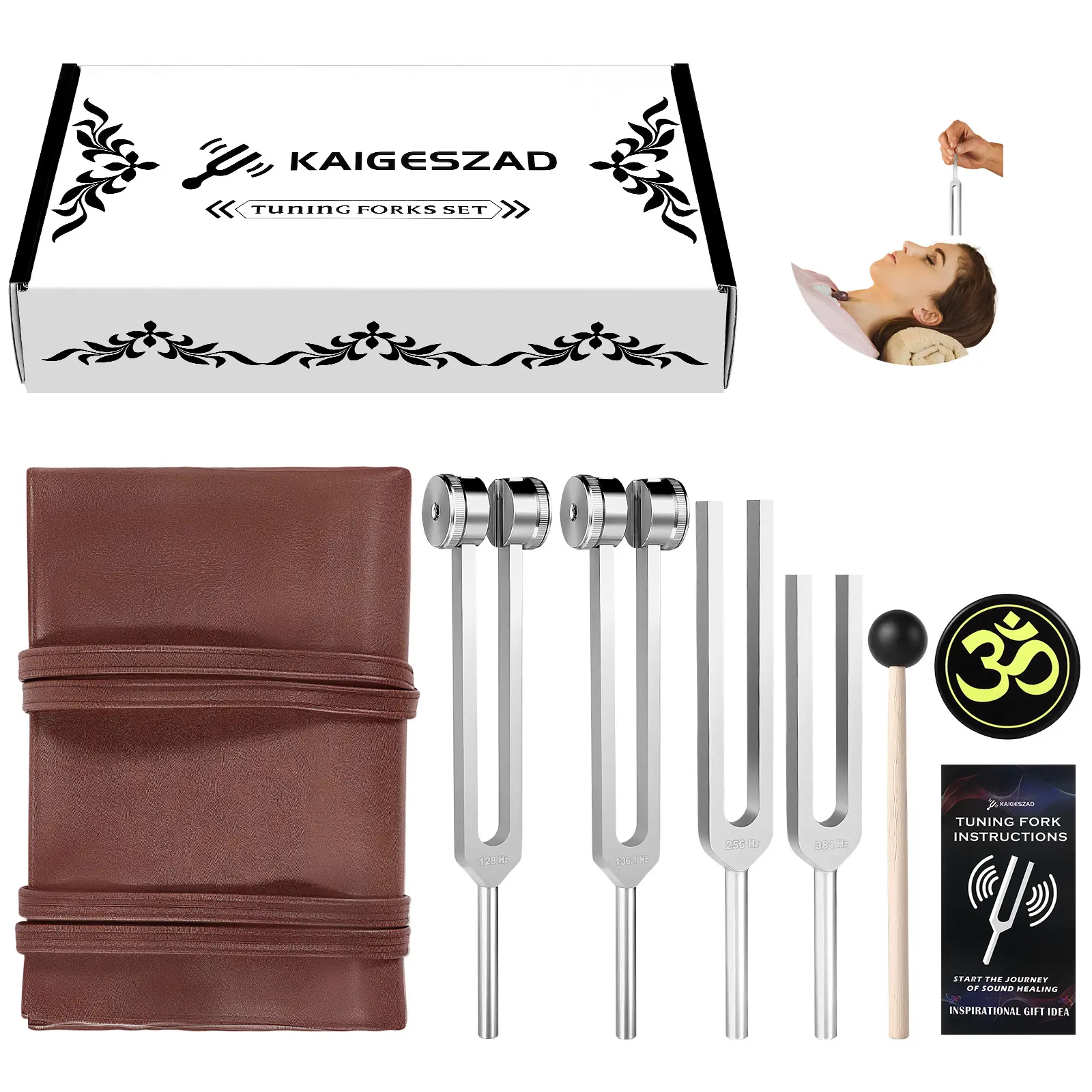 Memorial Items for the Anniversary of a Soldier's Death Resonance Tuning Forks for Healing(128Hz, 136.1Hz, 256Hz, 384Hz),Weighted & Unweighted Tuning Forks Set with Vegan Leather Pouch &Activator, For Chakra/Sound Therapy/Yoga/Meditation sohochic