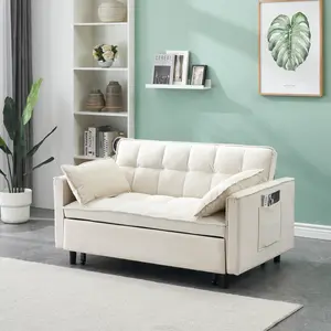 Modern velvet sofa bed, sofa pull-out bed, small love seat casual sofa with back, with pillow, pockets, living room furniture, 3 in 1 convertible sleep sofa bed.