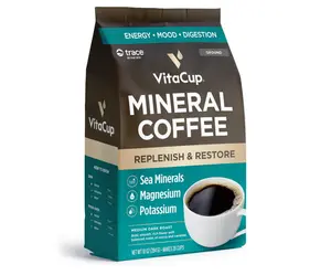 VitaCup Mineral Coffee with Trace Minerals, Hydrate, Replenish & Restore w/All Natural Sea Minerals, Electrolytes, Organic Coffee, Single Origin, Medium Dark Roast, Ground Coffee 10oz