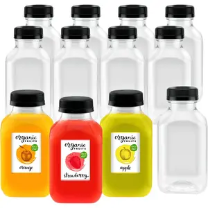 Plastic Clear Empty Bottles with Black Caps for Juice BPA Free | Pack of 12 Disposable Drink Bottle cup