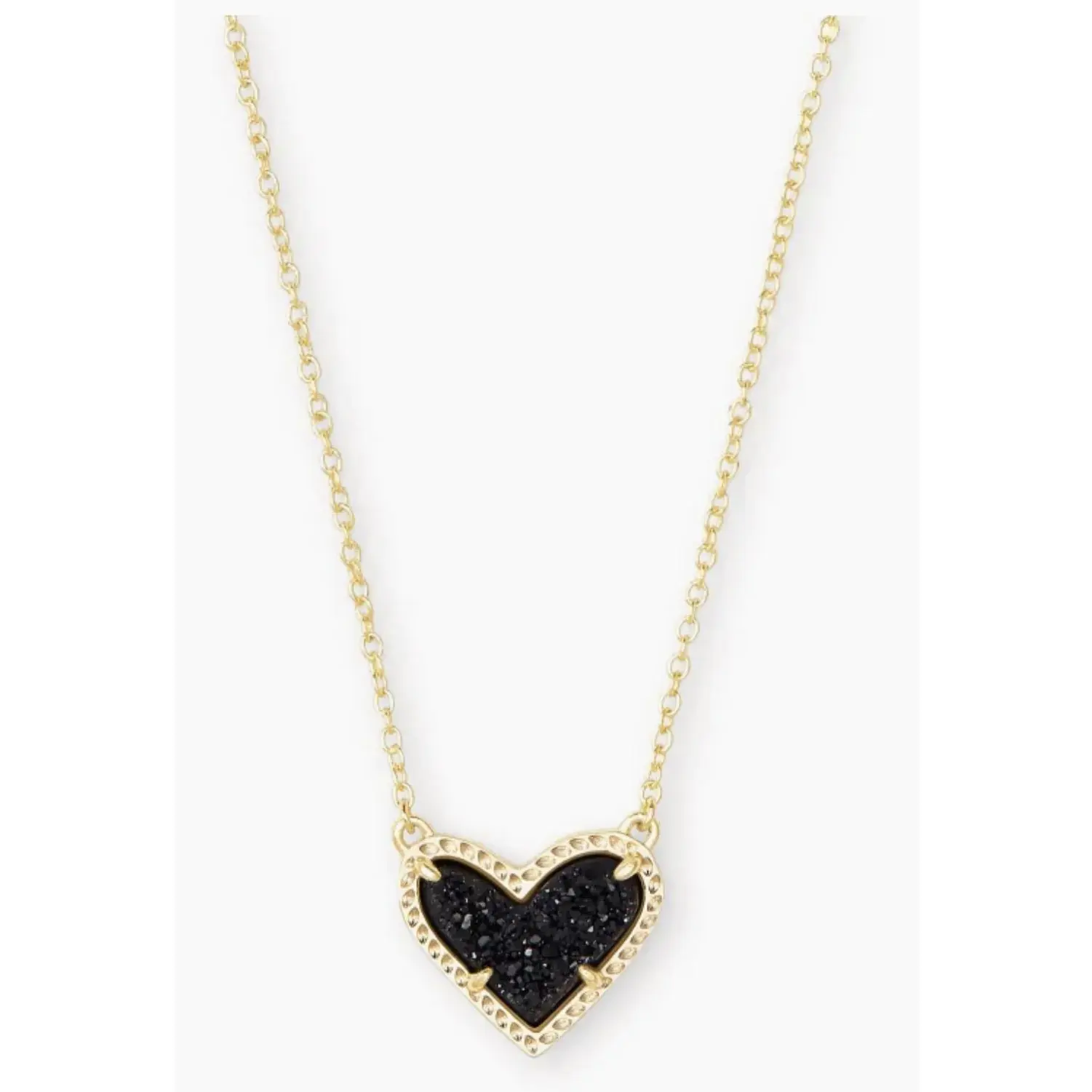 Kendra Scott Ari Heart Gold Metal Pendant Necklace in Black Drusy 4217717840, Silver Necklaces & Pendants, Asymmetrical, Feminine And Classic, Layered Or Standalone, Casual, All Seasons, Daily, Drusy Stone, Female