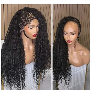 human hair Mohawk Boho Knotless Braided Wig Fullace - Long Curly Hair, Natural Look, High-Quality Synthetic Fiber, Perfect for Everyday Wear