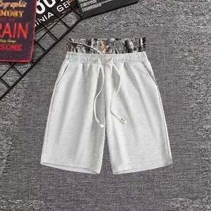 Men's fashion double belt shorts, waist belt drawstring, regular, solid color, basic, suitable for outdoor wear