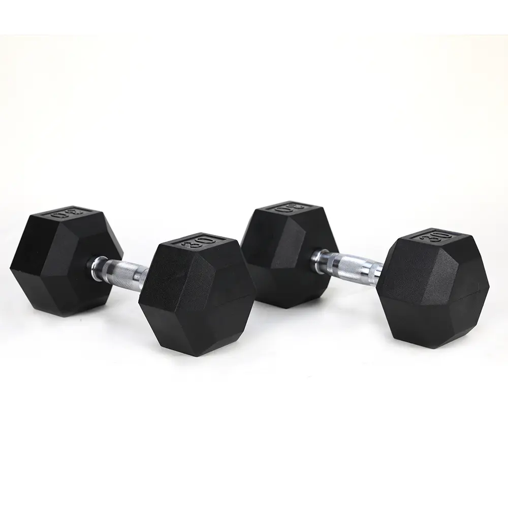 Set of 2 Hexagon 30 lb Dumbbells, Rubber Coated Cast Iron Weights with Contoured Grip Chrome Handles for Home Gym Strength Training, Weights For Lifting, 2 Pcs, 30Lb Each, Weight Lifting, Body Weights