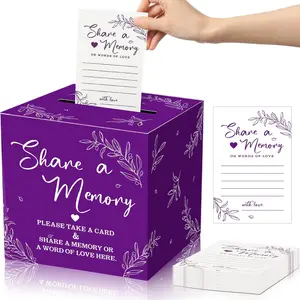 50 Pcs Share a Memory Cards for Life Collections, Memory Cards Box for Guests, Ideal for Funeral Graduation Wedding Bridal Shower Birthday Anniversary Retirement (Purple)