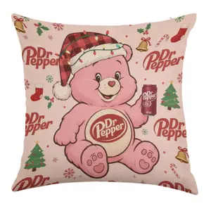 Dr Pepper Pink Bear Throw Pillow Cover Festive Christmas Throw Pillow Covers Home Décor Products,Linen Material Single-sided Printing No Inserts Included