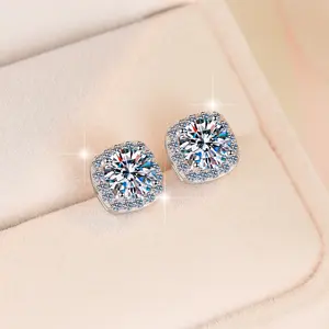 PYQ Sterling Silver Square Halo CZ Stud Earrings – Sparkling Jewelry for Young Women