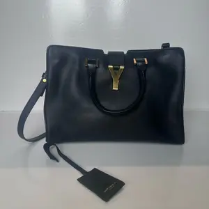 Pre-owned Yves Saint Laurent Saint Laurent YSL Cabas Y Black Leather Tote Bag | Gold Hardware Luxury Handbag|20948627