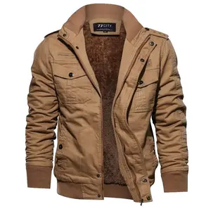 Men's thick and warm workwear, equipped with multiple pockets, zippers, and fleece lining, is an essential windproof men's clothing for outdoor activities in autumn and winter. Men's brown jacket