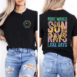 Boat Waves, Sun Rays, Lake Days, Lake Life, Summer, Boating, Lake Hair, Retro, Front and Back, Tshirt, Women's Tee, Tshirt