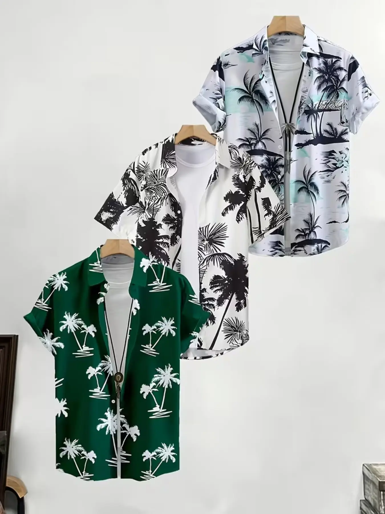 3-Pack Men's Short Sleeve Button-Down Shirts, Casual Printed, Collared, Casual Tropical All-Over Print, Ideal for Beach, Poolside, Summer Parties, Outdoor Activities, Top