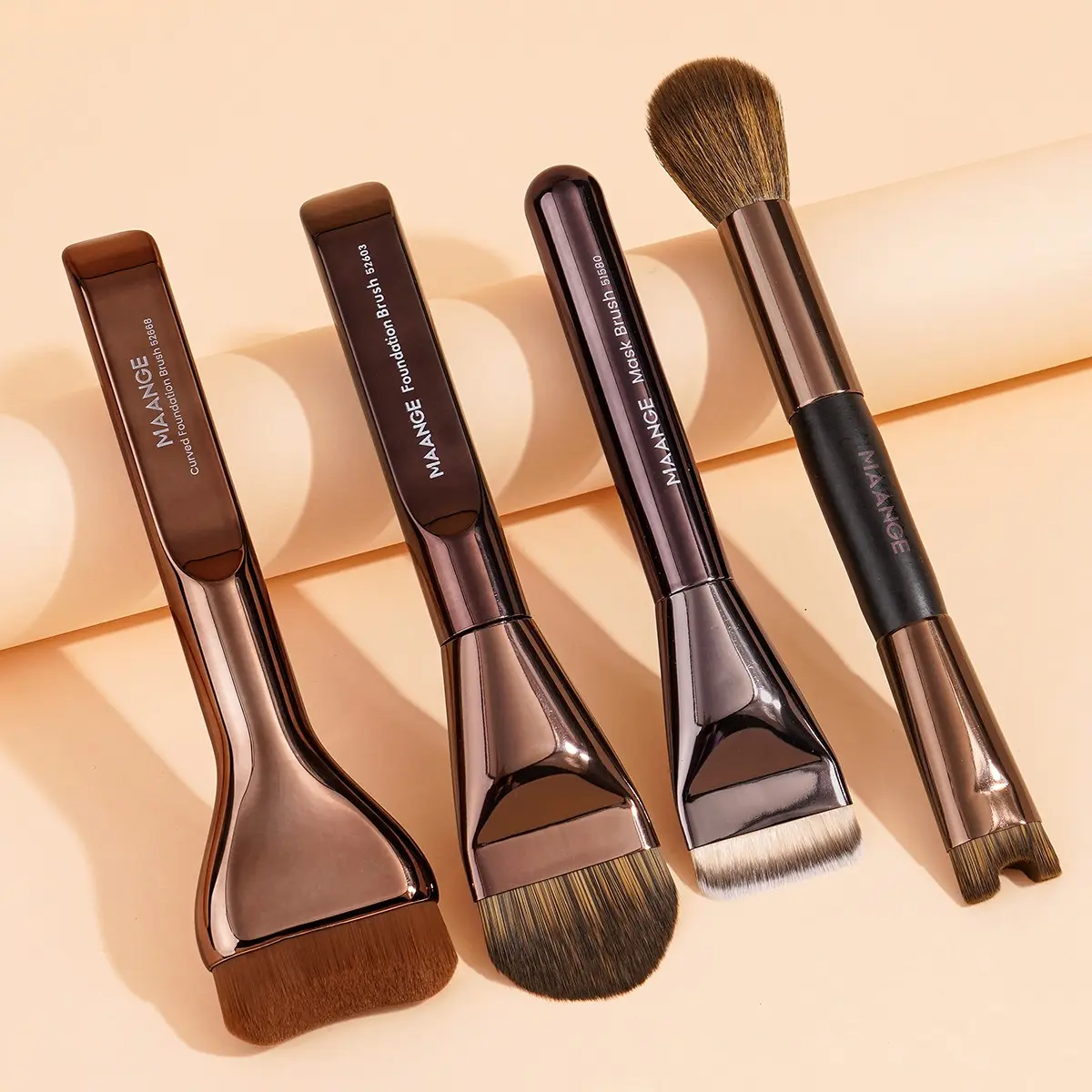 Maange 4-Piece Makeup Brush Set, Face Makeup Brushes, Foundation Brush, Contour Brush, Nose Shadow Brush, Loose Powder Brush, Blush Brush, Beginner Friendly, Travel Ready, Travel Makeup Brushes, Professional Makeup Tools
