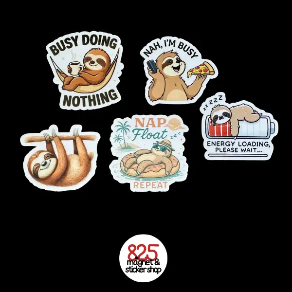 Sloth Mini Bundle (5-Pack) | Funny & Relaxed Sloth | Nap Lover Gifts | Handmade in San Diego, CA | Stickers or Magnets