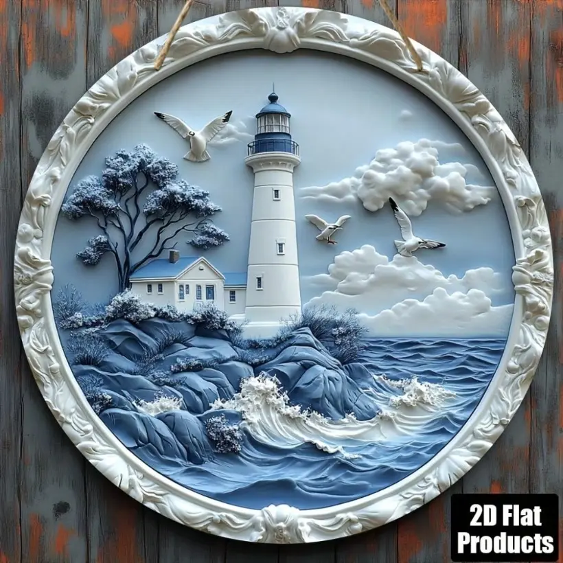 Aluminum Lighthouse Wall Art 8x8 Inch Coastal Decor Plaque with Ocean Inspired Design with Seagull for Home Bar Kitchen Cafe Ocean Themed Housewarming Gift Decoration
