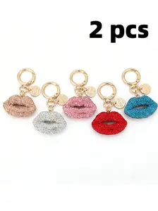 Mother's Day Lip Shape Handmade Rhinestone Keychain, Perfect Gift for Women and Kids, Bag Charm, Car Key Holder, Phone Chain