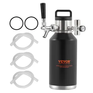 VEVOR Beer Growler Tap System, 64Oz 1.89L Mini Keg, 304 Stainless Steel Pressurized Beer Growler, Keg Growler with Pressure Display, CO2 Regulator Faucet, Leak-Proof Ring For Draft Homebrew Craft Beer