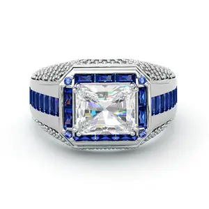 Aossio Vintage 3ct Radiant Cut Sapphire Ring. Luxury Statement Jewelry for Special Moments. Perfect for Weddings, Parties & Gifting