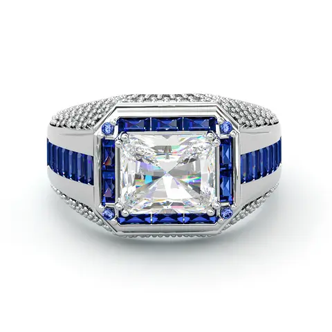 Aossio Vintage 3ct Radiant Cut Sapphire Ring. Luxury Statement Jewelry for Special Moments. Perfect for Weddings, Parties & Gifting