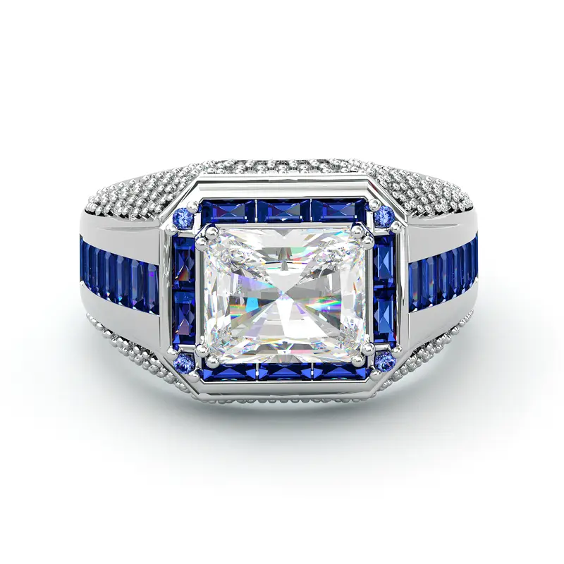 Aossio Vintage 3ct Radiant Cut Sapphire Ring. Luxury Statement Jewelry for Special Moments. Perfect for Weddings, Parties & Gifting