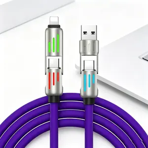 4-in-1 Multi-Port USB Charging Cable (USB A/Type C/Lightning) - Fast Charge & Data Sync, Breathing Light for Mobile Devices