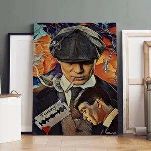 1 Count Wooden Framed Canvas, Retro Art, Vintage Letters Print, Classic Movie Poster, British Gangster Painting, Ideal Gift For Bedroom Living Room Corridor, Wall Art, Wall Decor, Room Decoration, Decorative Artwork, Artwork