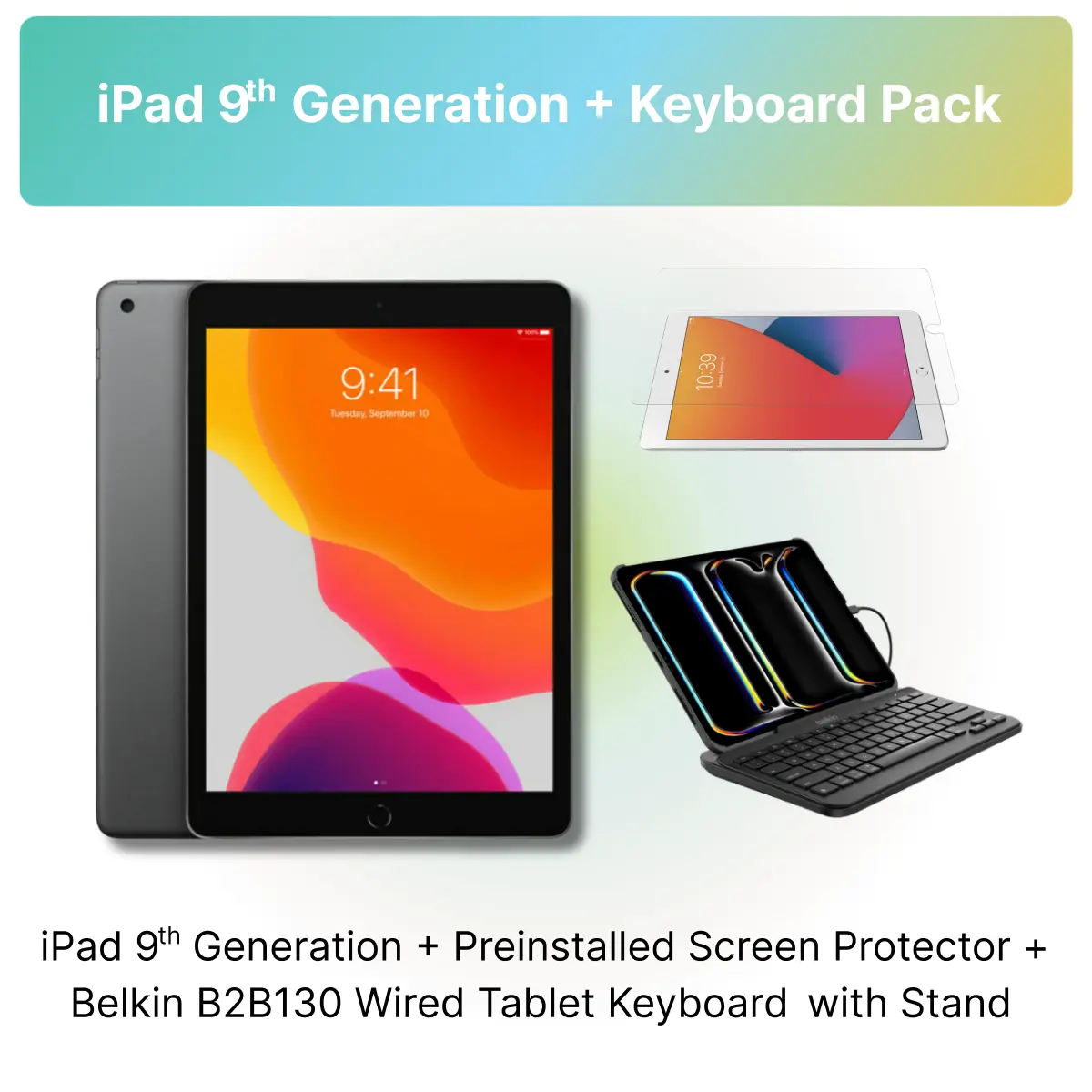 Refurbished iPad 9th Gen (WiFi) + Belkin Keyboard (Lightning Connector) - Good Condition with 1-Year Warranty by Plug Refurbished iPad 9th Gen (WiFi) + Belkin Keyboard (Lightning Connector) - Good Condition with 1-Year Warranty by Plug