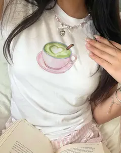 [Sale Up To 50%] [Sale Up To 50%] Matcha Latte Graphic Baby Tee - Y2k Coquette Cropped Shirt, Gift for Her