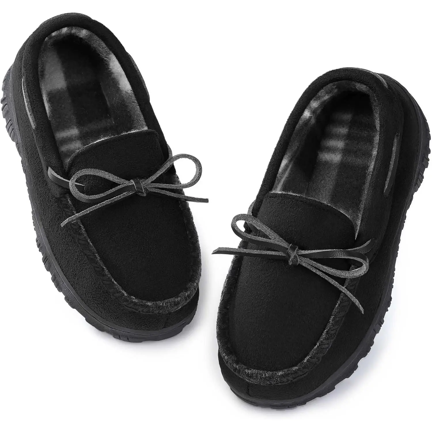 SHOESLOCKER Boys' Memory Foam Moccasin Slippers - Furry Plush Lined, Anti-Slip, Thick Bottom, Casual Flat Slippers for Big & Little Kids (Indoor/Outdoor EVA Sole), Anti Slip Slippers, Casual Slipper, Lined Slippers