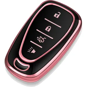 for Chevrolet Key Fob Cover Special Soft TPU Key Case Key Shell Compatible with 2016-2024 Chevy Blazer Bolt EV Camaro Cruze Equinox Malibu Sonic Spark Traverse Key Shell (Pink, 4 Buttons)
