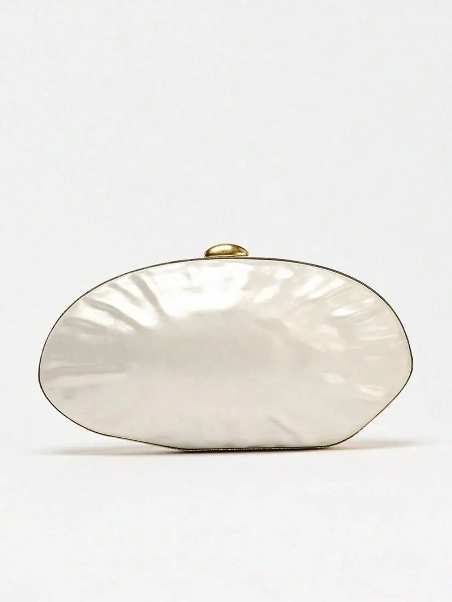 Womens White Pearl Clutch Bag, Acrylic Box Evening Handbag, Formal Wedding Party Shoulder Crossbody Purse