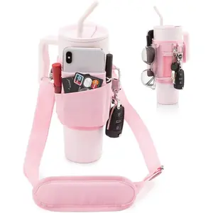 Water Bottle Holder with Strap for Stanley 40 oz - Odorless Water Bottle Carrier Bag with Phone Pocket - Lightweight 40oz Tumbler Bag Cup Drinkware