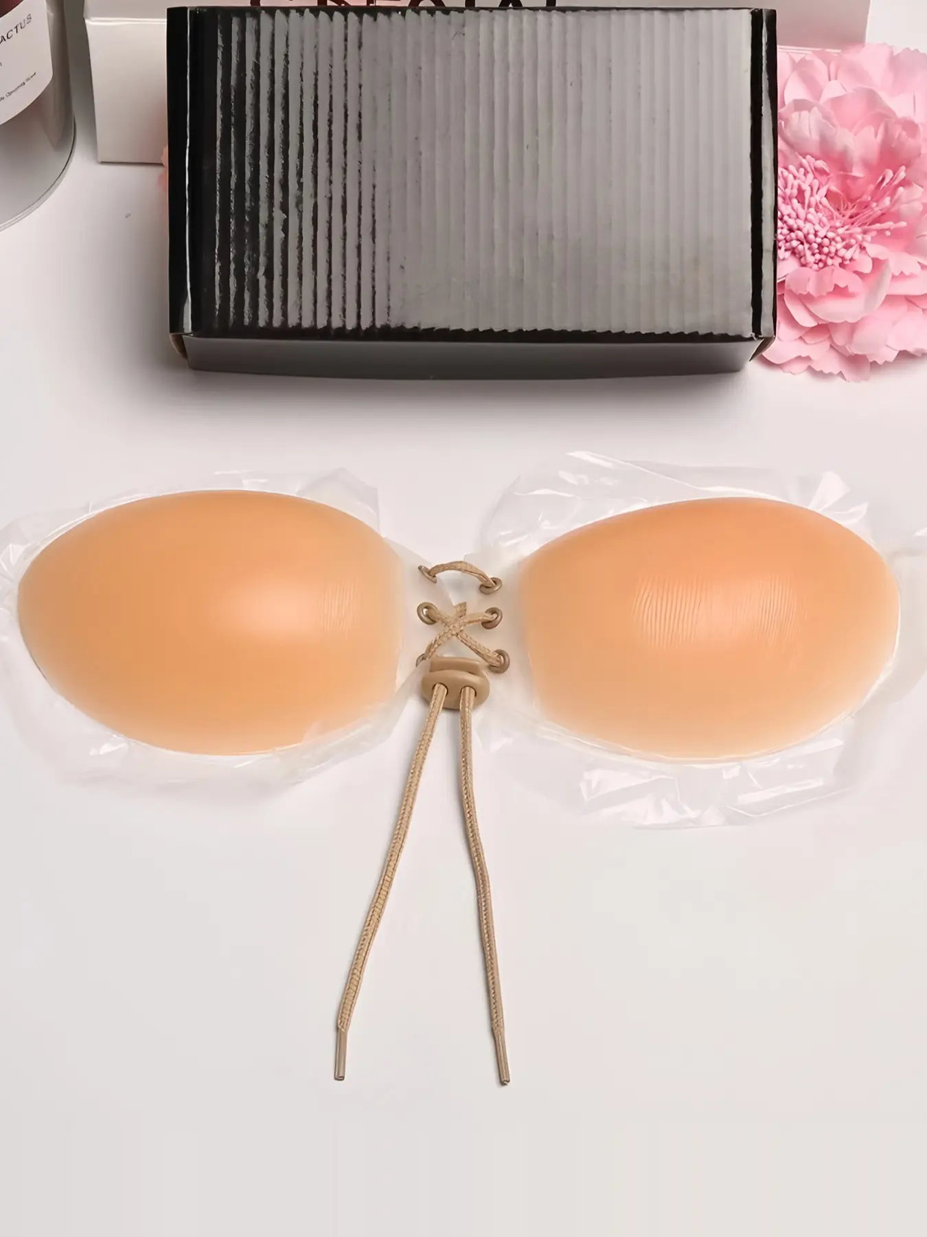 Summer Sexy Beach Bikini Swimsuit Silicone Waterproof Strap Push-Up Invisible Bra Drawstring Adhesive Padded, Fitted, Moderate Support