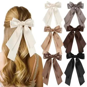 Women's 6-Piece Vintage Bow-Shape Hair Clips - Double-Layer Ribbon Bows with Long Tails, Super Cute Fashion Hair Accessories, Super Cute Clips