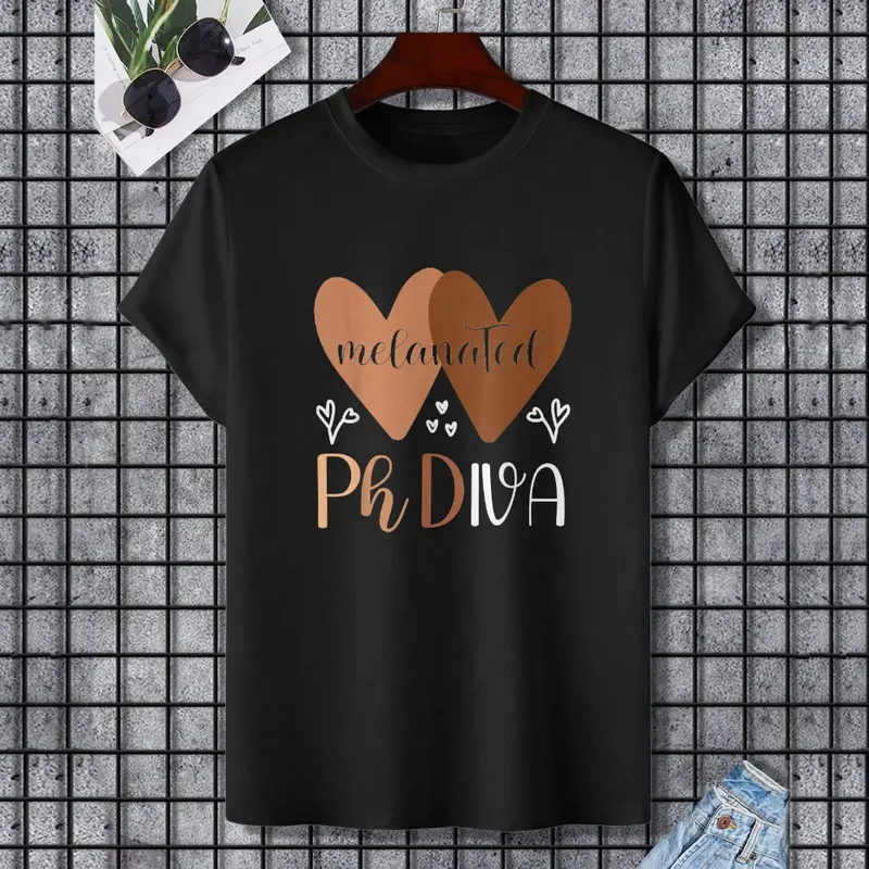 Black PhD Graduation PhDiva Cute Melanated Doctorate Degree T-Shirt, 100% Cotton, Single Side Printed, Black Short Sleeve T-shirt, Gift for Family Friends, S-XXXL, 1 pc, Fabric Weight 180g
