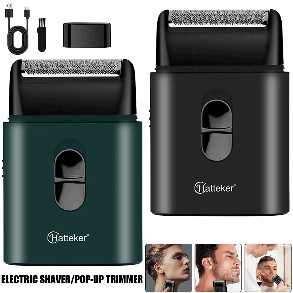 Mini Shaver Electric Rechargeable Foil Shaver for Men with Pop-up Beard Trimmer Wet & Dry Use USB Charging High-speed Motor Green/Black