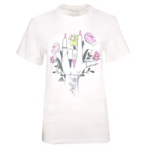 adidas Womens Ilu Hand Graphic Crew Neck Short Sleeve Training Casual Tops Casual - White