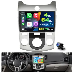 4+64G Car Radio for 【Kia Forte K3 2009-2012 (Manual AC)】 Wireless Carplay Android Auto,9'' IPS Touchscreen Stereo Android 13 WiFi EQ GPS Navigation Bluetooth +AHD Backup Camera