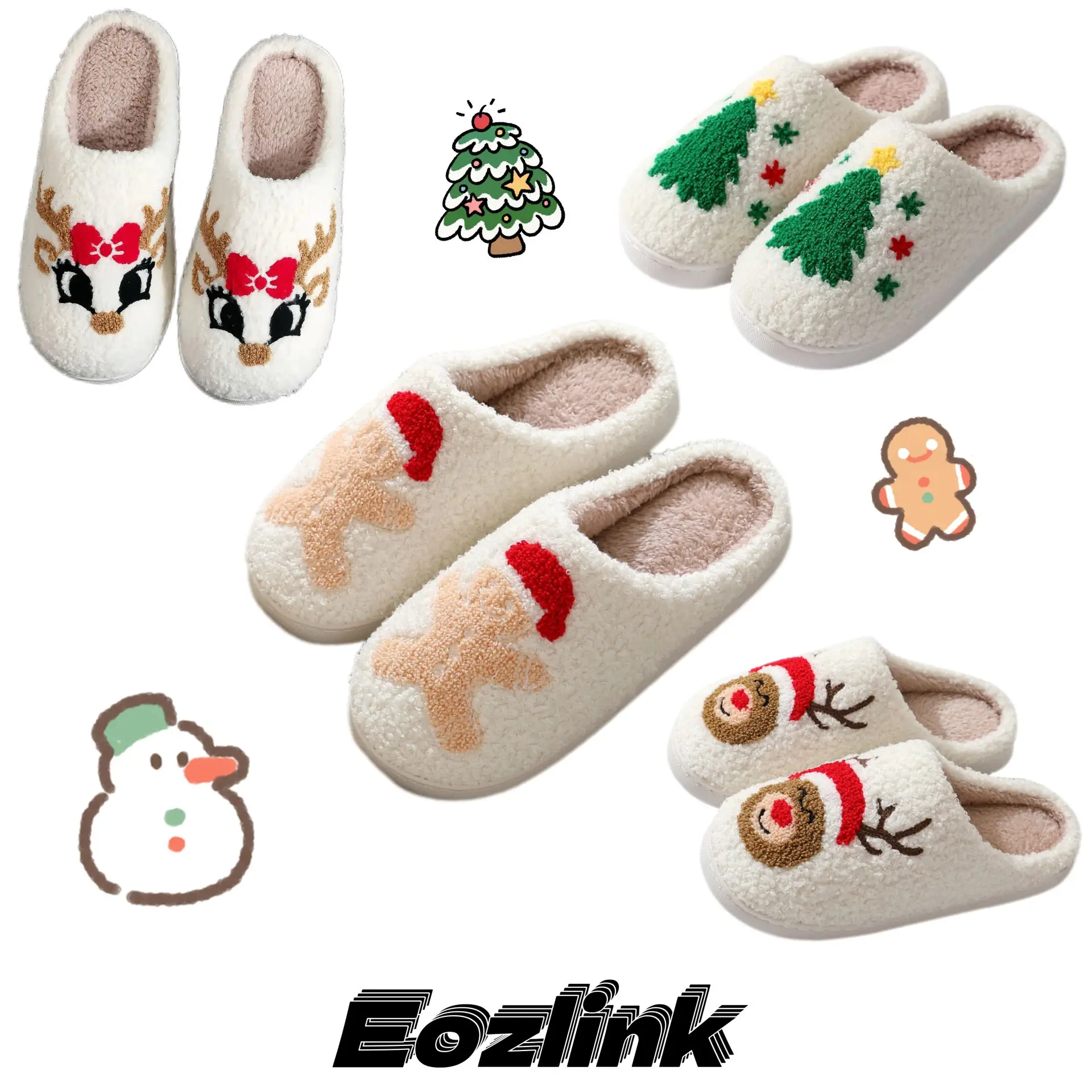 Eozlink Christmas Slippers for Women, Cute Fuzzy Slippers with Non-Slip Sole, Warm and Cozy for Indoor and Outdoor - Walking Shoes Slide Girl Shoe