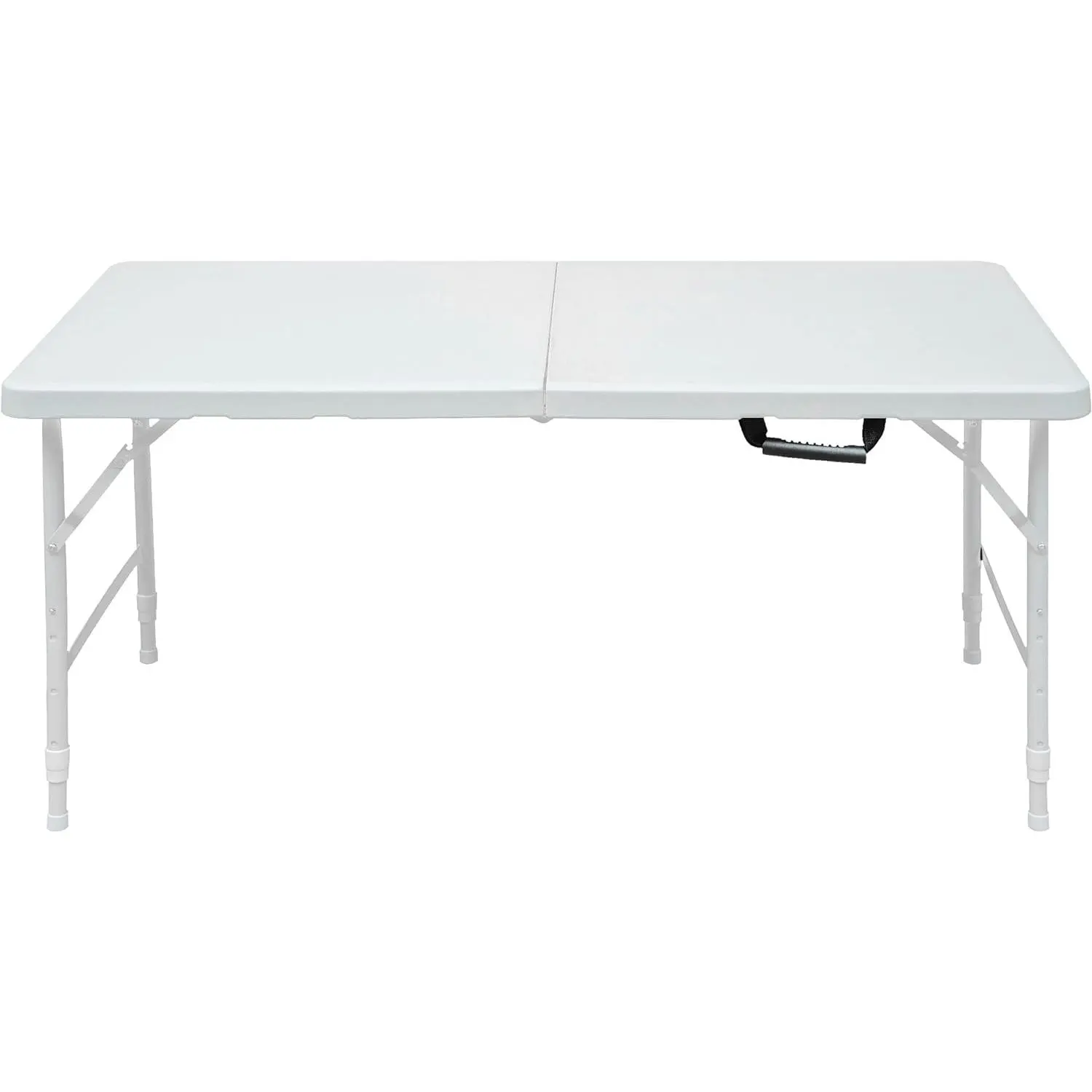Garvee 4FT Folding Utility Table, Portable Fold-in-Half Plastic, Adjustable Height - Carry Handle - Waterproof Weather-Resistant Top, Steel Frame for Camping, BBQs & Parties, Indoor/Outdoor Use