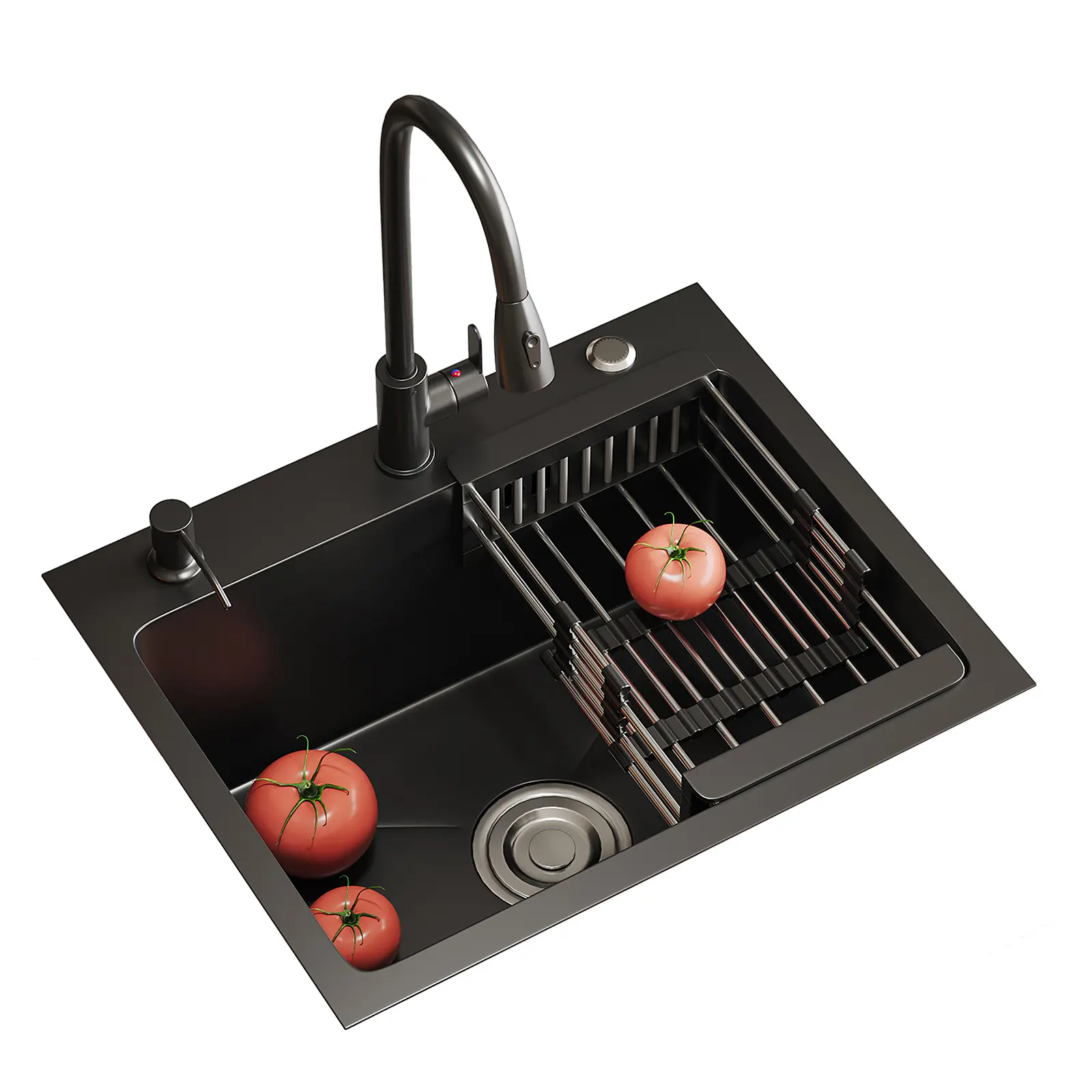 QORVANE Matte Black Sink Suite - Pro-Grade Pull-Down Faucet with Soap Dispenser & X-Flow Drain, Heavy-Duty Composite Basin for Restaurant Bars/Modern Kitchens, Tool-Free Install & ScratchGuard Surface Stainless Stainless