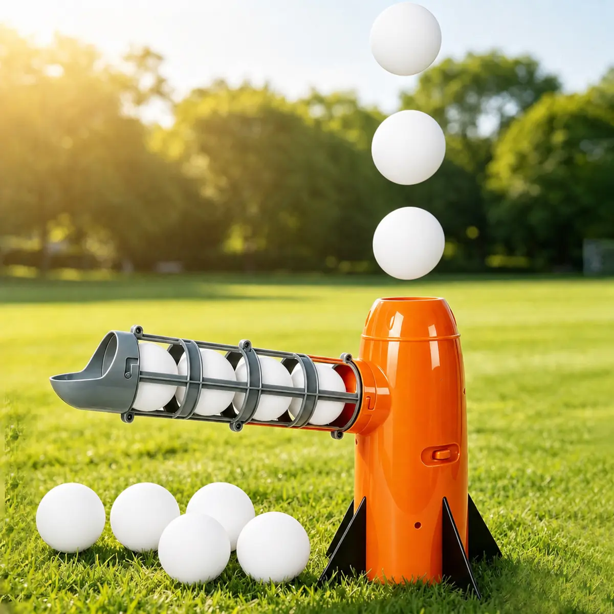 Automatic Kids Baseball Pitching Machine, Durable Beginner Pitch Launcher with 5 Practice Balls, Easy-to-Use Safe Soft Ball Thrower, Develops Hand-Eye Coordination for Backyard Hitting Training Outdoor Youth Baseball Practice