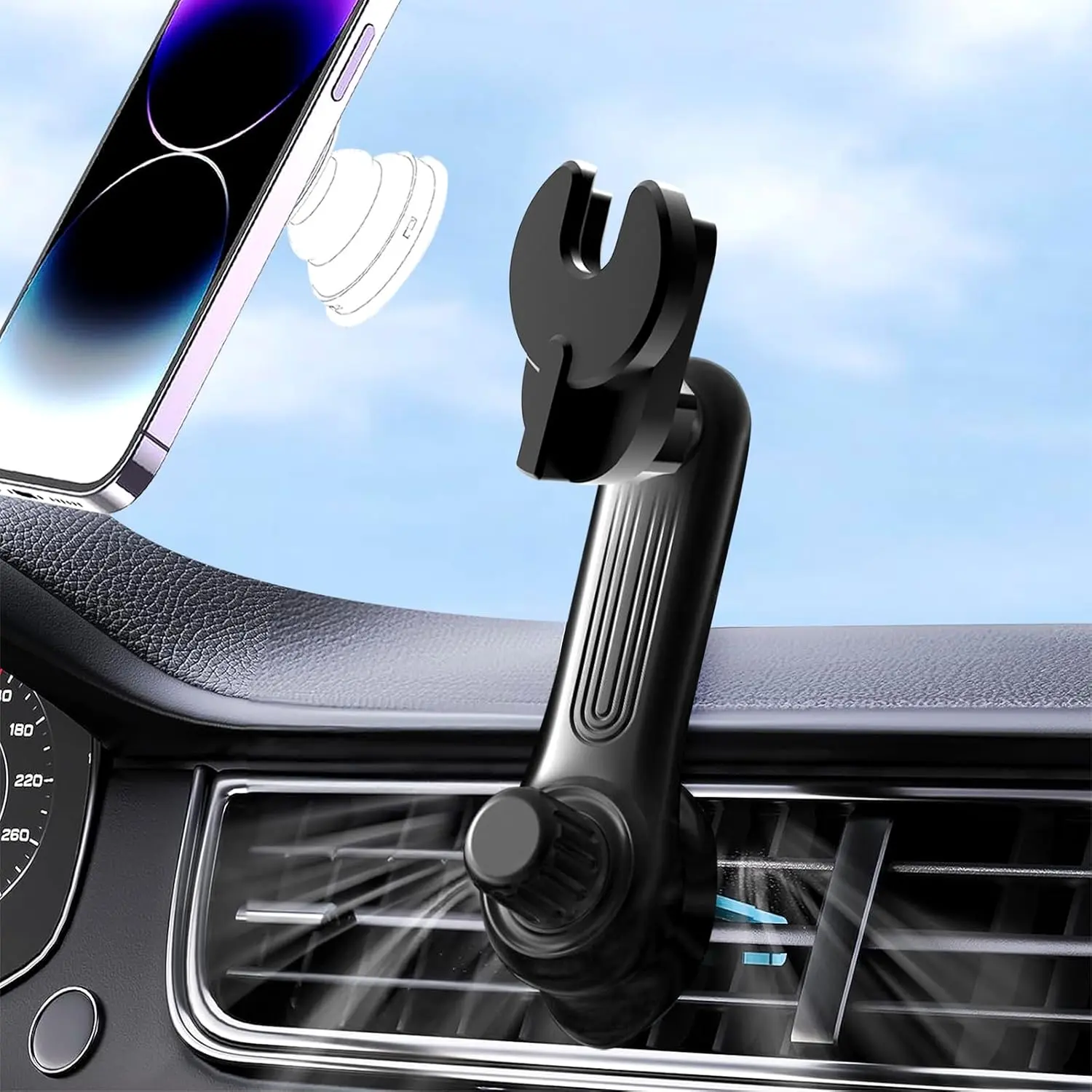 Car Phone Holder for Pop Socket Mount, Air Vent Car Phone Holder for Pop Grip [Never Blocking] AC Vent Clip Phone Mount 360° Adjustable Works with Popsocket Car Mount for iPhone Samsung All Smartphones Cellphone