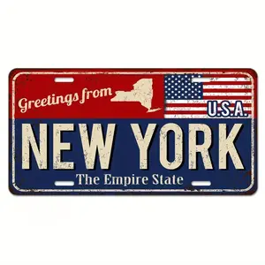[6X12Inch Vintage Metal Sign] Vintage Rusty Metal Sign |   Greetings from New York with American Flag, 6X12Inch, Aluminum Novelty License Plate, Car Front License Plate, Vanity Tag for Decoration Only 165/250