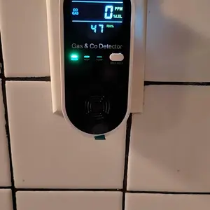 4-in-1 Display Remind,Plug in with Temperature Humidity Sensor Built-in,with DualSensor,Air Safety Remind with Clear Display Sound &Light for Homes,Kitchens,Apartments,RVs